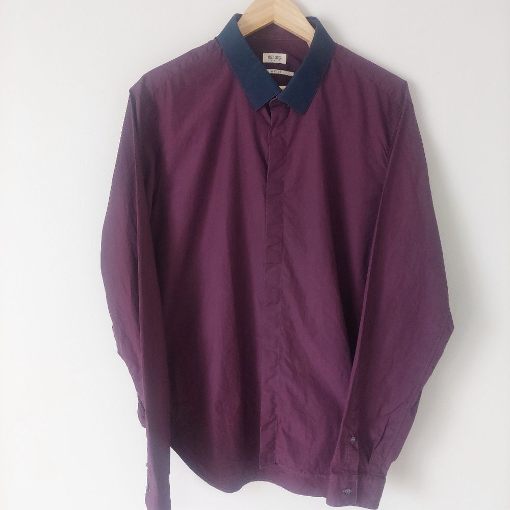 Kenzo Slim Plus Fit Dress Shirt, Purple with Contrast Collar, Men's 45 /18